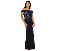 Adrianna Papell Women's Beaded Off-The-Shoulder Column Dress
