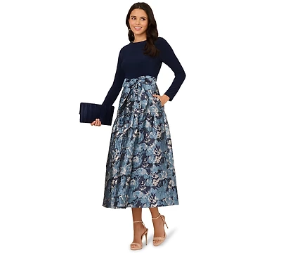 Adrianna Papell Women's Long-Sleeve Jacquard Ball Gown