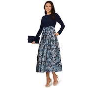 Adrianna Papell Women's Long-Sleeve Jacquard Ball Gown