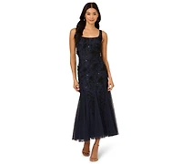 Adrianna Papell Women's Beaded Mesh Midi Dress