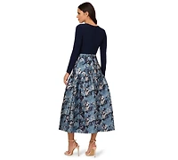 Adrianna Papell Women's Long-Sleeve Jacquard Ball Gown