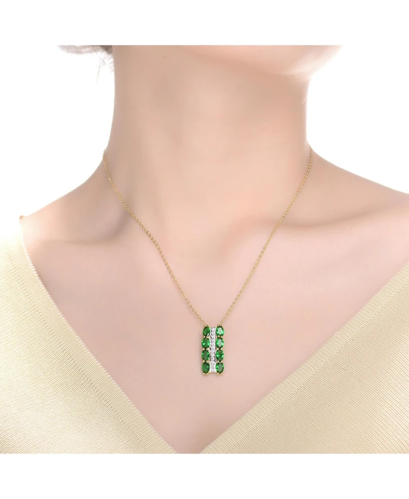 14K Gold Plated Green and White Cubic Zirconia Vertical Pendant Necklace