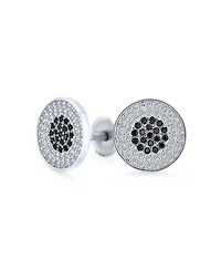 Bling Jewelry Precision Target – 11MM Black & White Cz Stud Earrings, Sterling Silver, Screw Backs