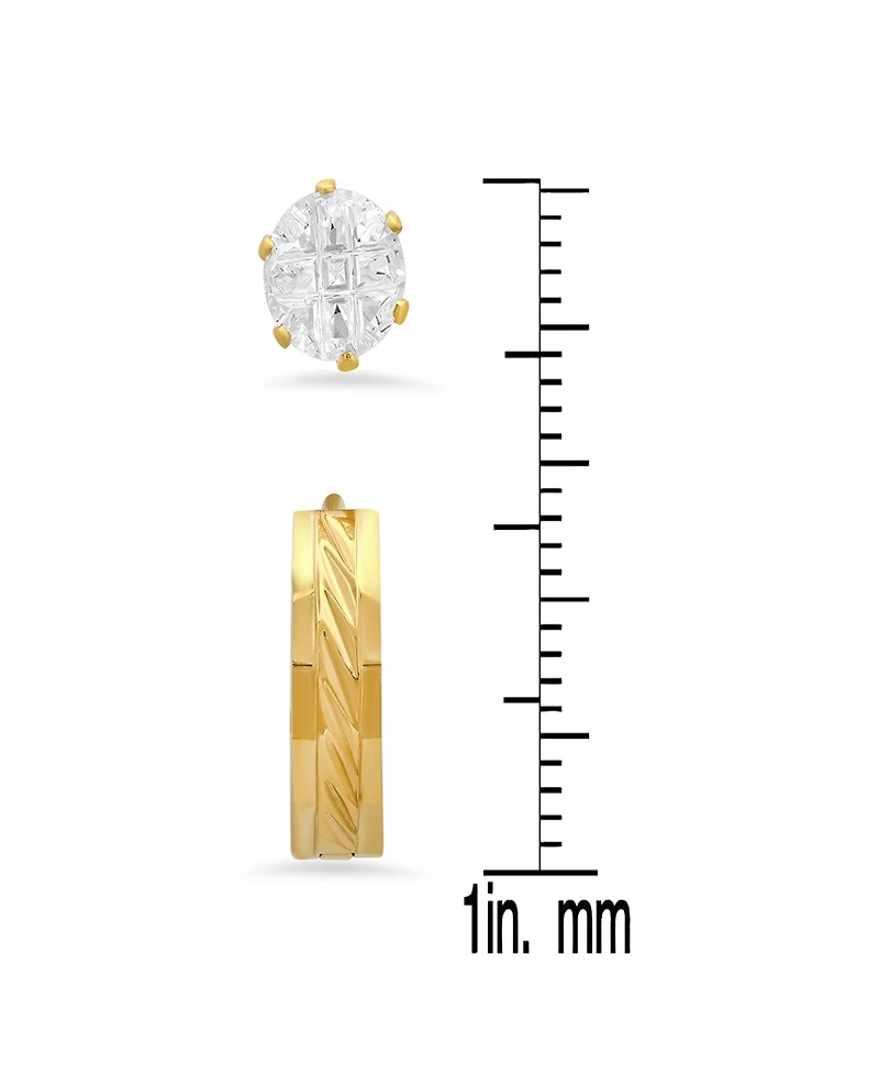 Steeltime Women's 2 Pieces Set Simulated Diamonds Studs and Diamond Cut Huggie Earrings
