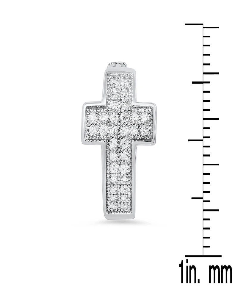 Steeltime Women's Sterling Silver and Simulated Diamonds Cross Huggie Earrings