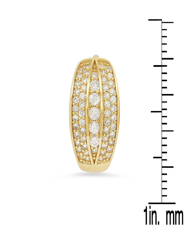 Steeltime Women's Plated Multi-Row Simulated Diamonds Oval Round Huggie Earrings