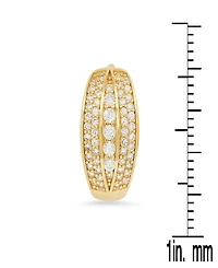 Steeltime Women's Plated Multi-Row Simulated Diamonds Oval Round Huggie Earrings
