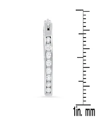 Steeltime Women's Sterling Silver and Simulated Diamonds Almond Hoop Earrings