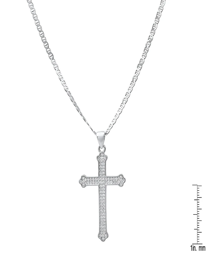 Steeltime Men's Sterling Silver and Simulated Diamonds Cross Pendant Necklace