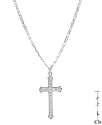 Steeltime Men's Sterling Silver and Simulated Diamonds Cross Pendant Necklace