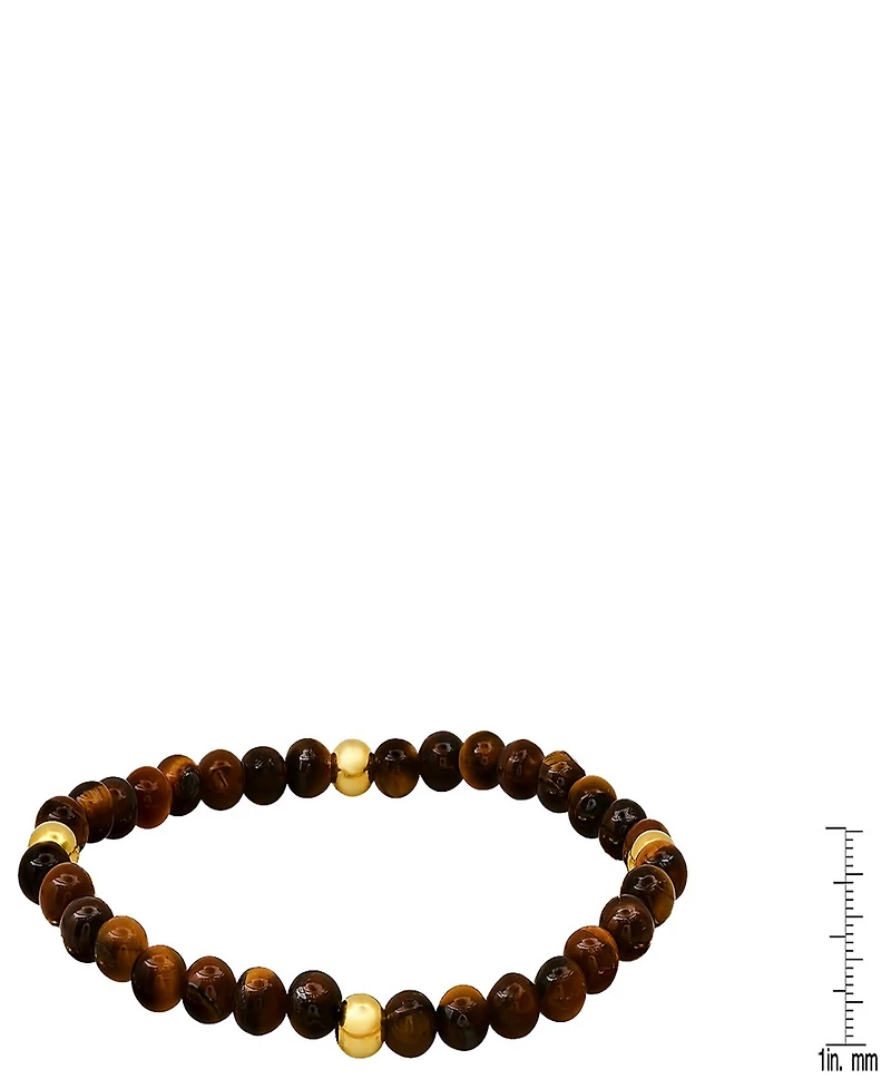 Steeltime Men's 14K Gold Plated Sterling Silver and Tiger Eye Beaded Stretch Bracelet