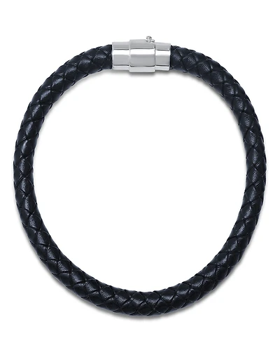 Steeltime Men's Braided Leather and Sterling Silver Magnetic Clasp Bracelet.