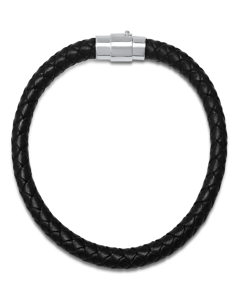 Steeltime Men's Braided Leather and Sterling Silver Magnetic Clasp Bracelet.