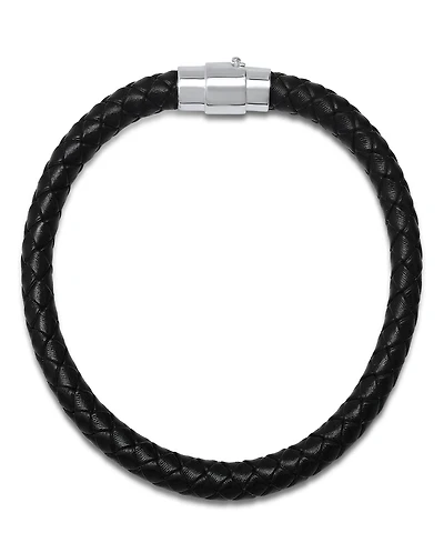 Steeltime Men's Braided Leather and Sterling Silver Magnetic Clasp Bracelet.