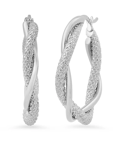 Steeltime Women's Stainless Steel Twisted Double Layered Hoop Earrings