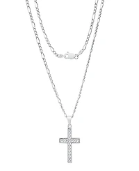 Steeltime Unisex Sterling Silver Cross Pendant Figaro Chain Necklace