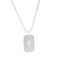 Steeltime Men's Sterling Silver Cross Dog Tag Pendant Necklace