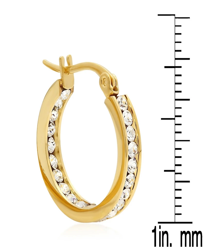 Steeltime Women's Stainless-Steel Hoop Earrings Adorned with Swarovski Crystals