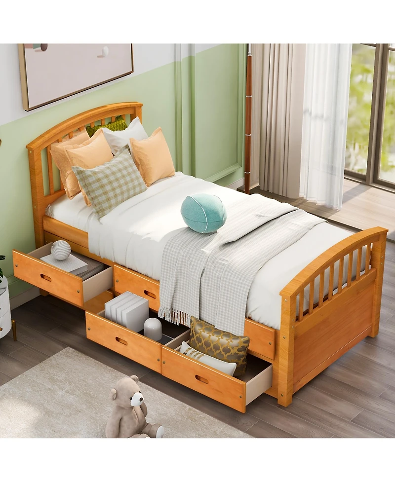 Twin Size Platform Storage Bed Solid Wood Bed With 6 Drawers