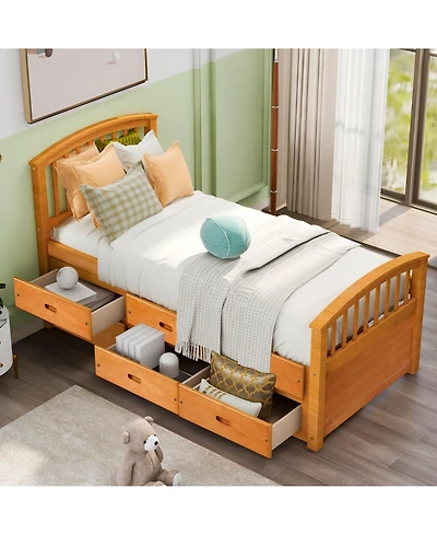 Twin Size Platform Storage Bed Solid Wood Bed With 6 Drawers