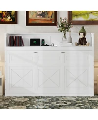 Streamdale Furniture Twin Xl Size Murphy Bed with Desk, Led Light and Usb Charging Station