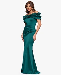 Xscape Women's Ruffled Off-The-Shoulder Long Dress