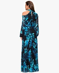 Xscape Women's Printed Mock-Neck Cutout Maxi Dress