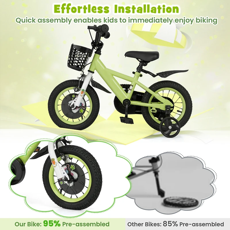Kids Adjustable Bike with Detachable Training Wheels Safe and Fun Bicycle for Ages 4-8 Years Old