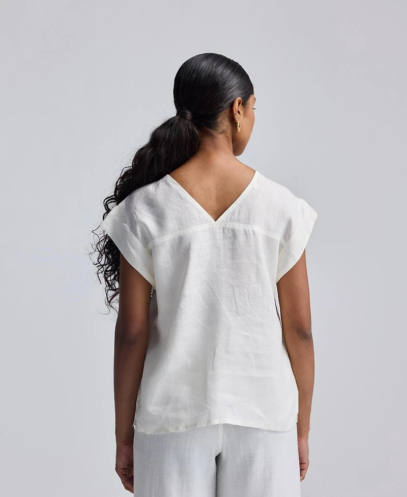 Reistor Women's Boxy Top with Embroidered Lace Detail