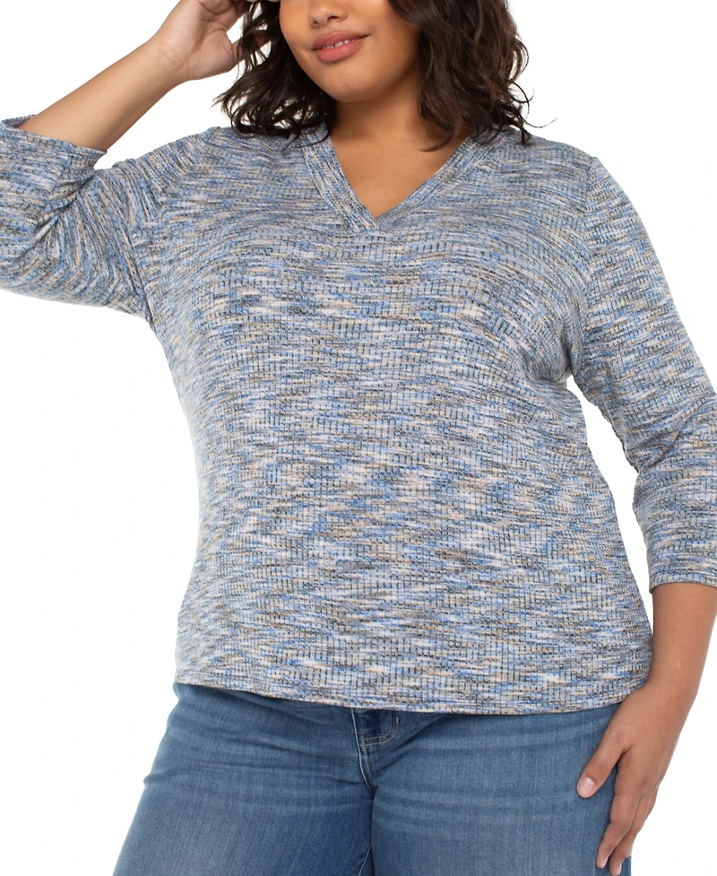 Liverpool Los Angeles Trendy Plus Space-Dyed 3/4-Sleeve Knit T-Shirt
