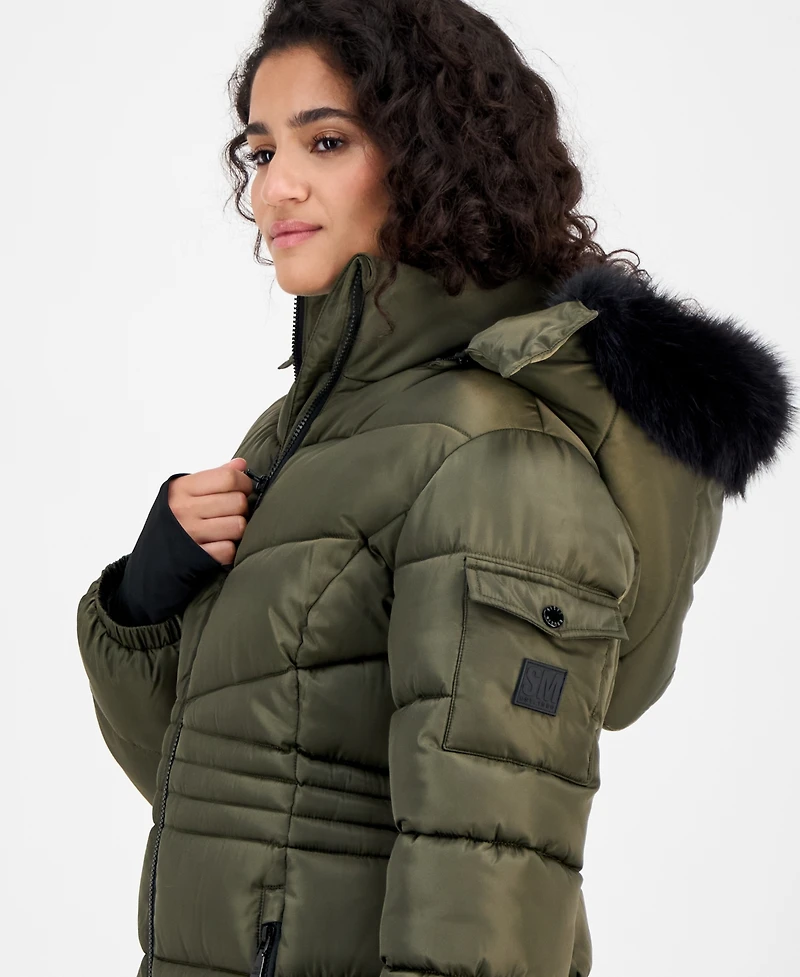 Steve Madden Women's Hooded Zip-Front Puffer Coat