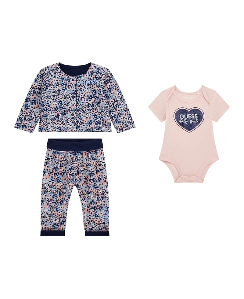 Guess Baby Girls 3-Piece Reversible Jacket, Short Sleeve Bodysuit and Pants Set