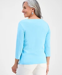 Style & Co Petite Cotton Knit Henley 3/4-Sleeve Top, Created for Macy's