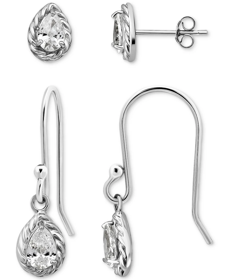 Giani Bernini 2-Pc. Set Cubic Zirconia Pear-Shaped Stud & Drop Earrings in 18k Yellow Gold over Sterling Silver, Exclusively at Macy's
