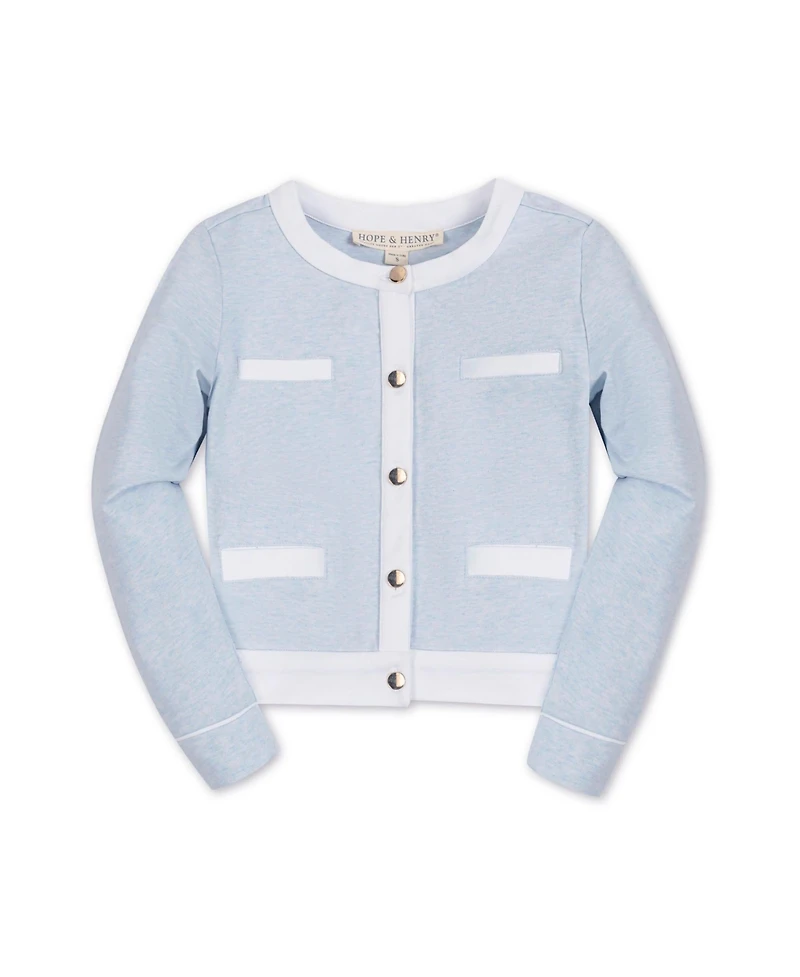 Hope & Henry Girls' French Terry Contrast Trim Cardigan, Kids