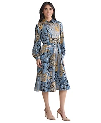 Jones New York Women's Collared Paisley Tie-Waist Shirtdress
