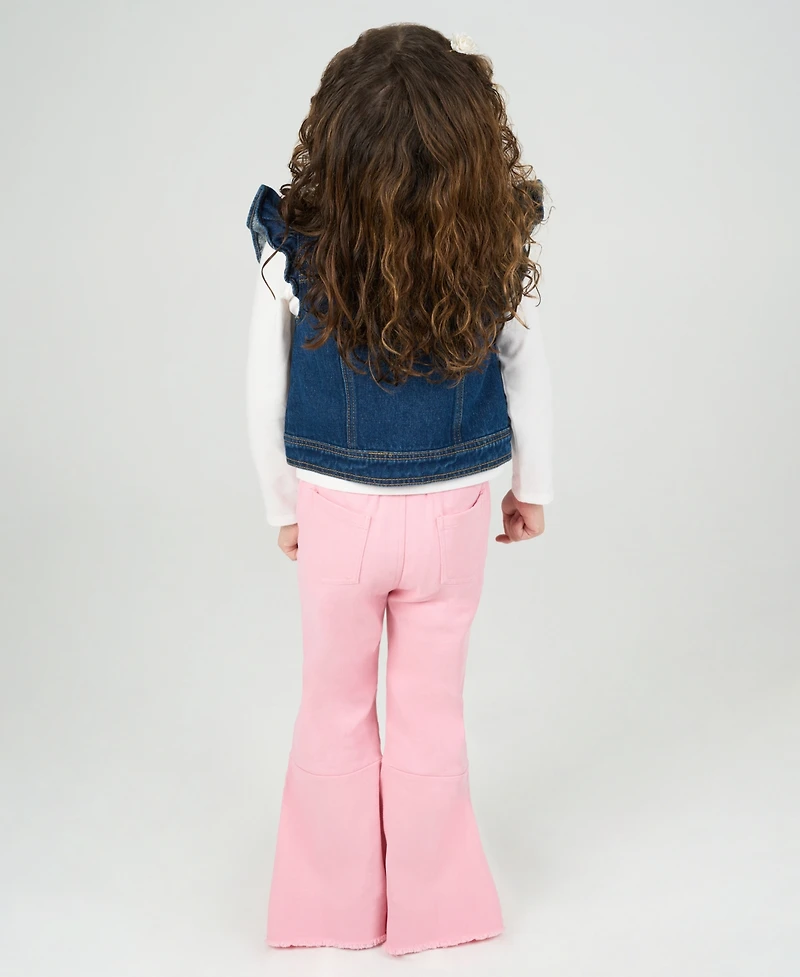Rare Editions Little Girls 3-Piece Cake Printed T-Shirt, Demin Vest and Flared Twill Pants Set
