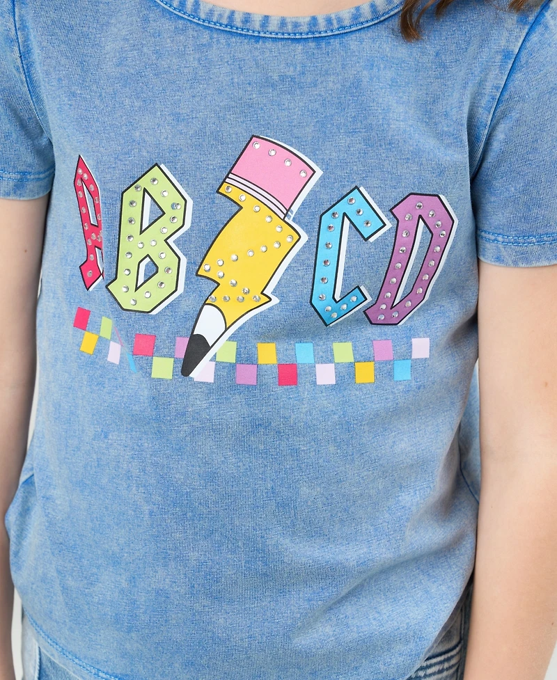 Rare Editions Little Girls 2-Piece Abcd Graphic T-Shirt and Patchwork Pants Set