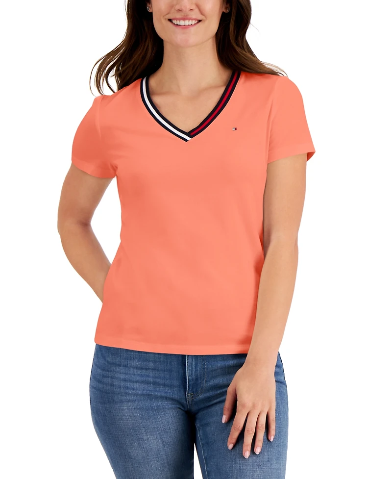 Tommy Hilfiger Women's Striped V-Neck Short-Sleeve T-Shirt