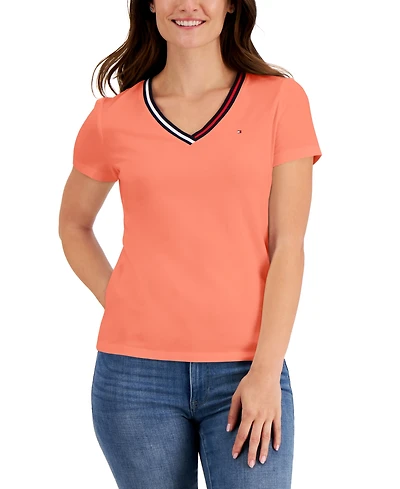 Tommy Hilfiger Women's Striped V-Neck Short-Sleeve T-Shirt