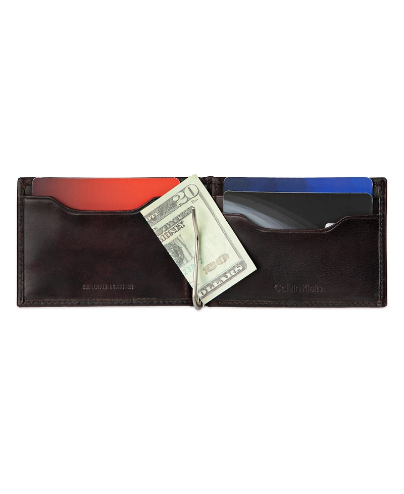Calvin Klein Men's Rfid Two Tone Arcadia Leather Front Pocket Flick Bar Wallet