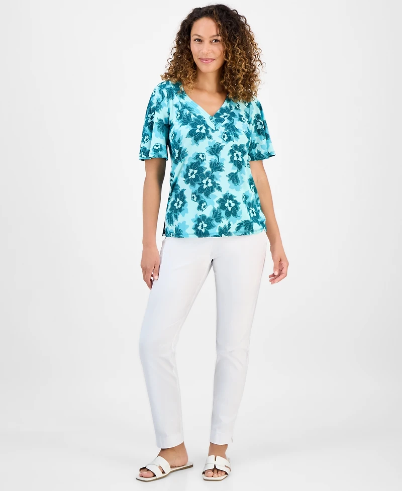 Jm Collection Petite Blossom V-Neck Crepe Top, Exclusively at Macy's