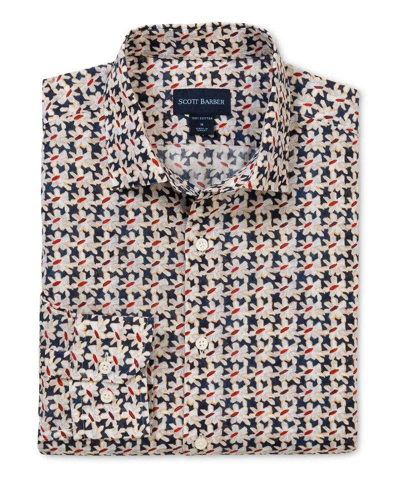 Scott Barber Men's Voile Flower Print, Navy