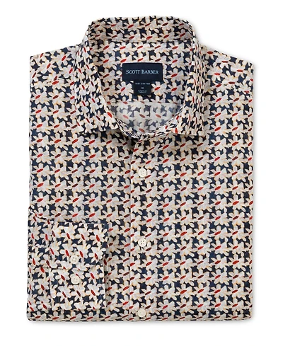 Scott Barber Men's Voile Flower Print, Navy