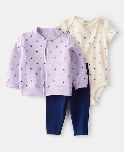 Carter's Baby Girls Floral Little Cardigan, Bodysuit & Pants, 3 Piece Set