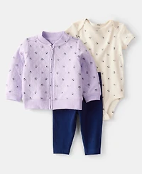 Carter's Baby Girls Floral Little Cardigan, Bodysuit & Pants, 3 Piece Set