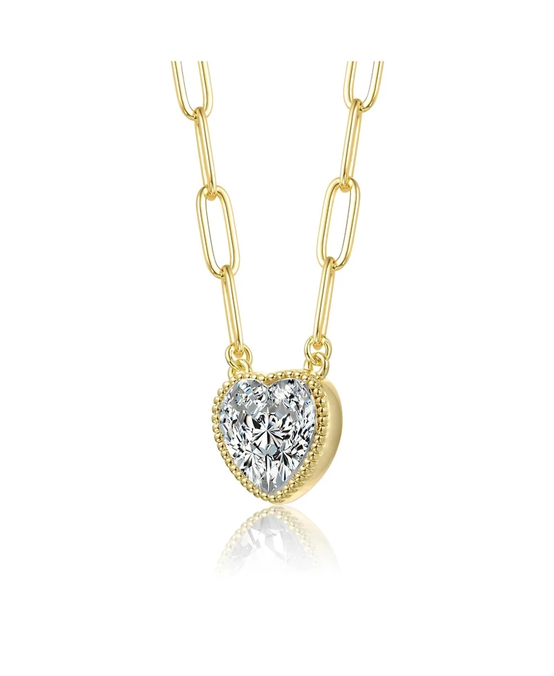 Heart Bezel Set Clear Cubic Zirconia Solitaire Necklace