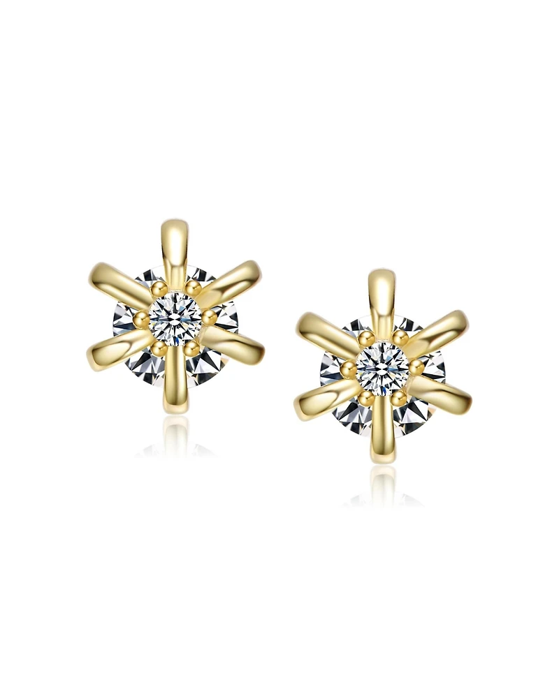 Kids 14K Gold Plated with Colored Cubic Zirconia Accents Flower Stud Earrings