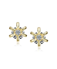 Kids 14K Gold Plated with Colored Cubic Zirconia Accents Flower Stud Earrings