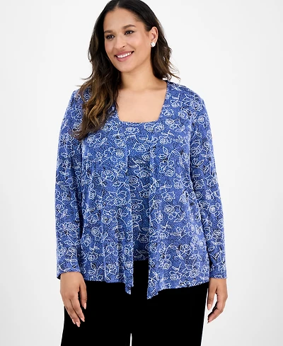 Alex Evenings Plus Printed Tank Top & Jacket Set